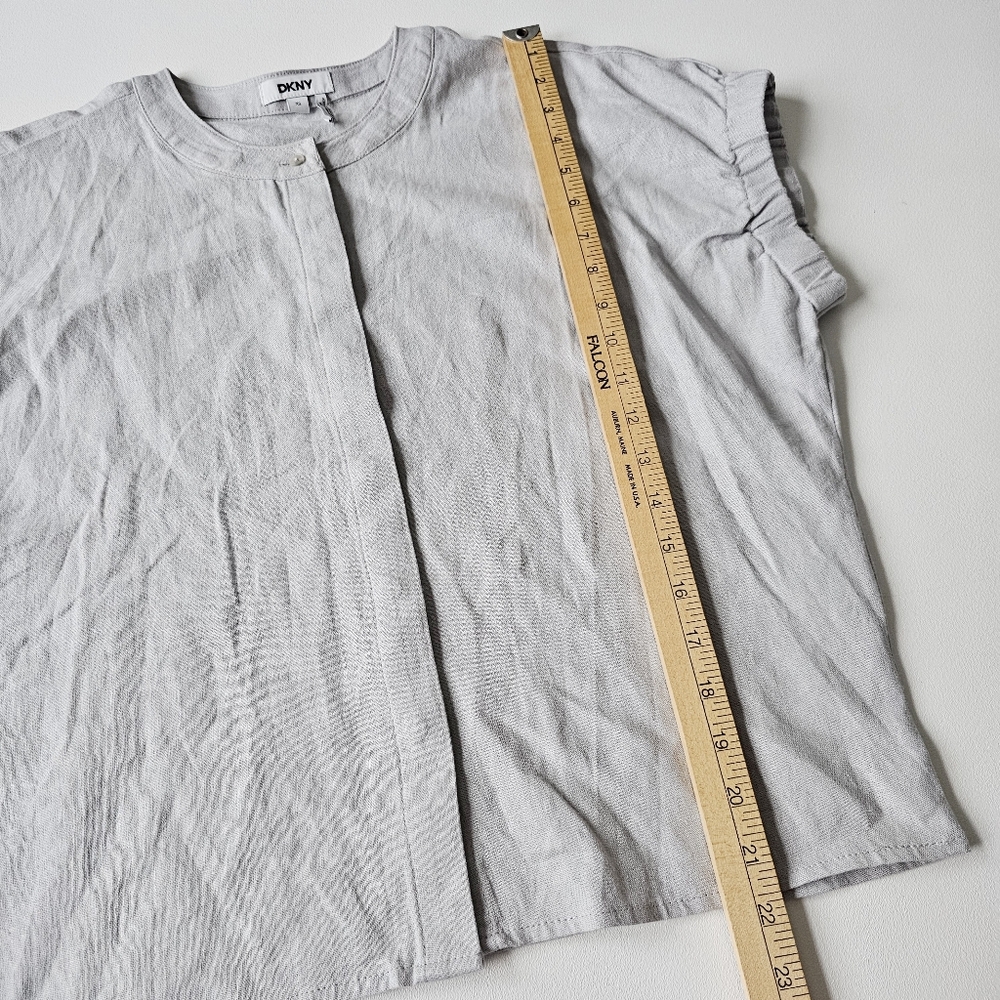 DKNY Elastic Cuff Linen Blend Button Up Shirt Gray XS Short Sleeve Dolman - Picture 10 of 12